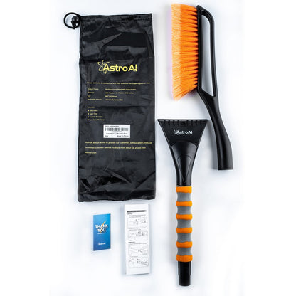 AstroAI 27" Snow Brush and Detachable Ice Scraper with Ergonomic Foam Grip for Cars, Trucks, SUVs (Heavy Duty ABS, PVC Brush, Orange)