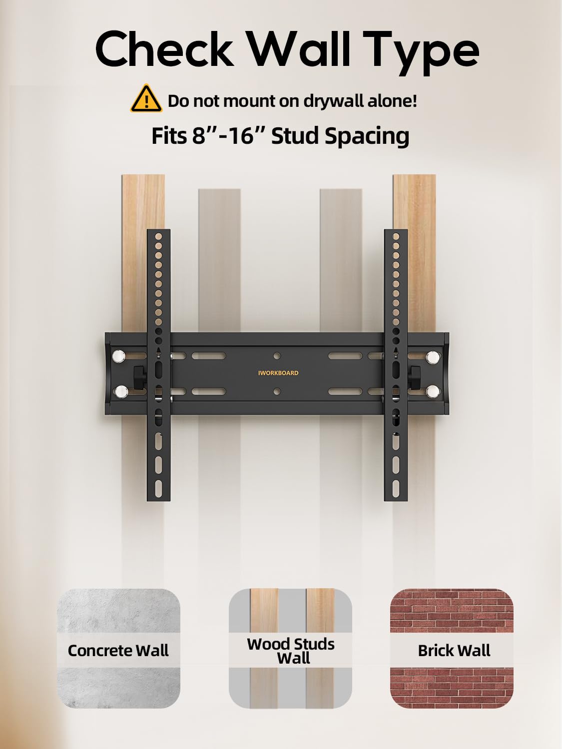 IWORKBOARD 55 65 75 85 inch Tilting TV Wall Mount for 32-90 '' TVs, Low Profile TV Mount Bracket, Safe Lock & Quick Release, Max VESA 600x400mm, 24 inch Studs,132 lbs, Fit Most 55+ 75+ 85+ 86 TVs