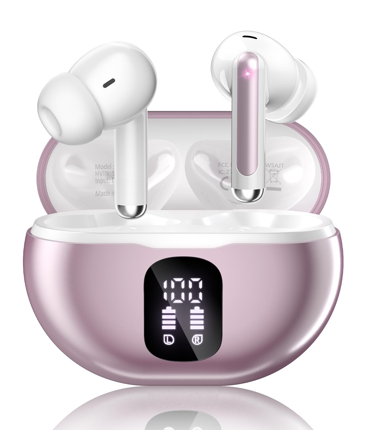 Wireless Earbuds, Bluetooth 5.4 Headphones with 50H Playback, Deep Bass Stereo Ear Buds Clear Calls with LED Power Display, Wireless Headphones with Noise Cancelling Mic for Phone/Laptop, Carbon black