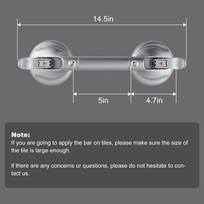 15-Inch Shower Handle - Upgraded Grab Bar with Strong Suction Cups for Bathtub & Shower Safety, Ideal for Seniors, Elderly, Disabled -Silver