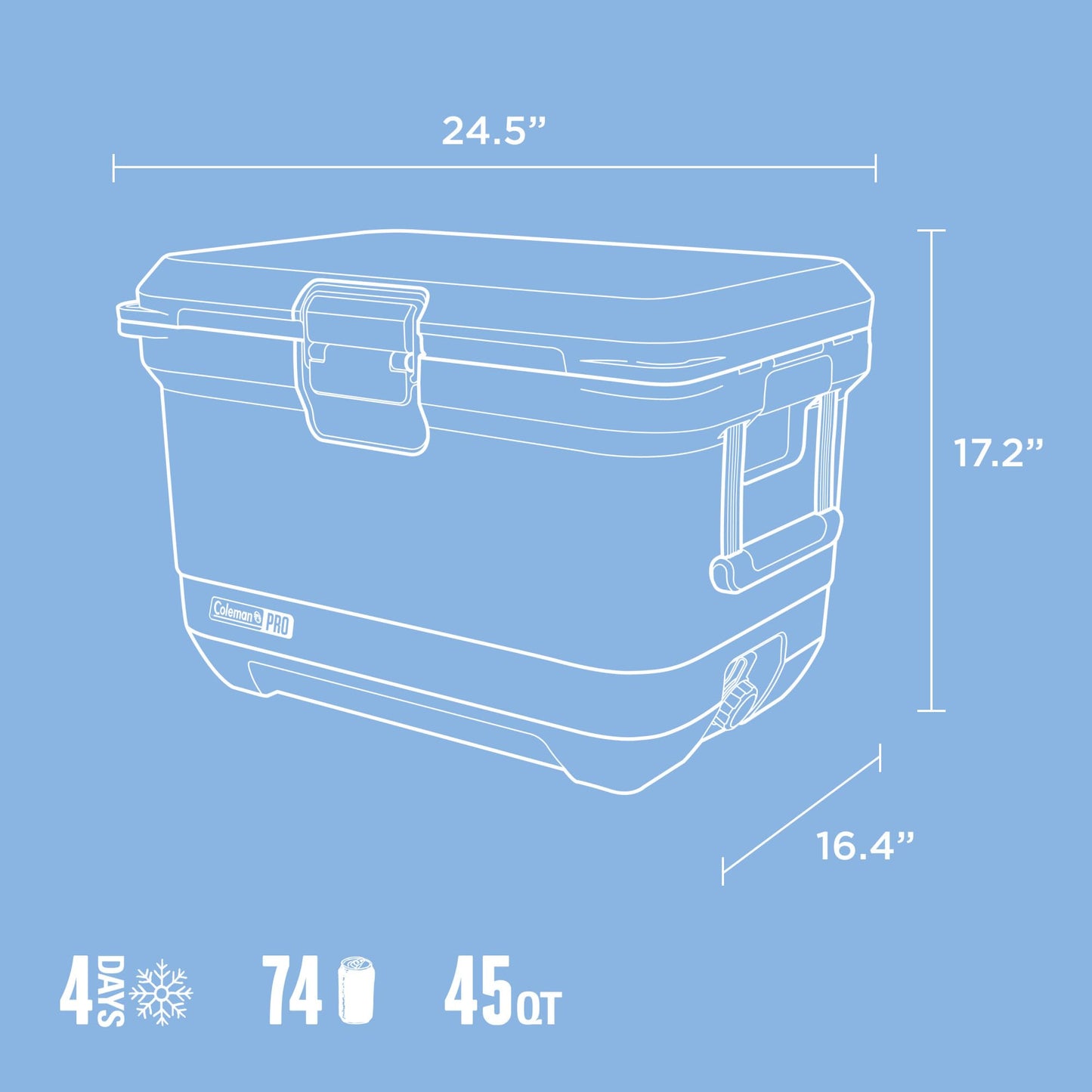 Coleman Pro Heavy-Duty 25qt Ultra-Light Premium Hard Cooler, Extra-Thick Insulation Keeps Ice up to 3 Days, 36-Can Capacity