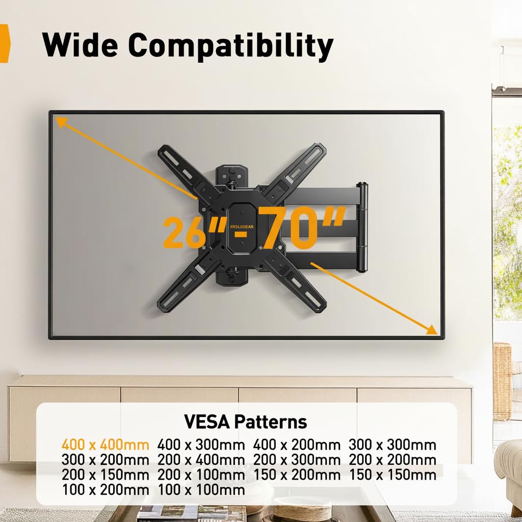 Perlegear Corner TV Wall Mount Long Arm TV Mount Bracket for 37-75 Inch TVs-Full Motion Wall Mount with 32.37” Extension & Swivel Articulating Arm & Tilt, MAX VESA 600x400mm, Holds up to 100 lbs