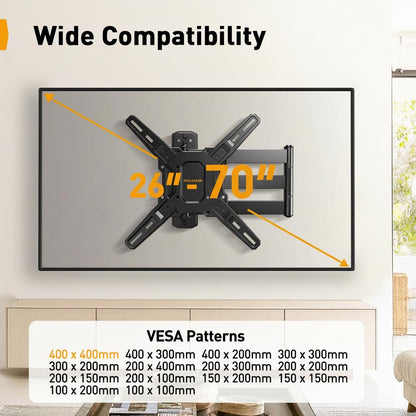 Perlegear Corner TV Wall Mount Long Arm TV Mount Bracket for 37-75 Inch TVs-Full Motion Wall Mount with 32.37” Extension & Swivel Articulating Arm & Tilt, MAX VESA 600x400mm, Holds up to 100 lbs