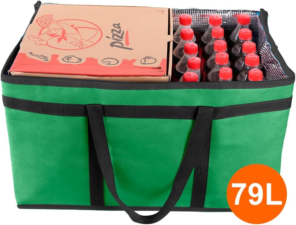 Bodaon Isolierte Essensliefertasche - Warm- & Kalthaltetransporttasche, Catering/Doordash Pizzawärmer, Einkaufstasche, Kühltasche für Partys (Schwarz-Rot, 1 St.), Ideal für den Transport warmer Speisen
