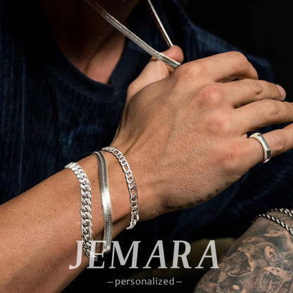3 Stück Herren Silber Armbänder, robustes Curb Edelstahl Breite Schlangenkette Figaro Cuban Armband Set 7/7.8+1.2 Zoll verstellbares Stapel-Silberkettenarmband für Männer