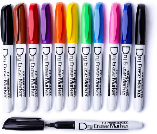 Dry Erase Markers Low Odor Fine Whiteboard Markers Thin Box of 12，10 Colors