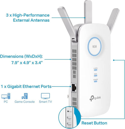 TP-Link AC1900 WLAN-Repeater RE550 | Dualband-WLAN-Verstärker mit Gigabit-Ethernet-Port | Bis zu 200 m², 32 Geräte | Internet-Signalverstärker | App-Einrichtung | EasyMesh-kompatibel