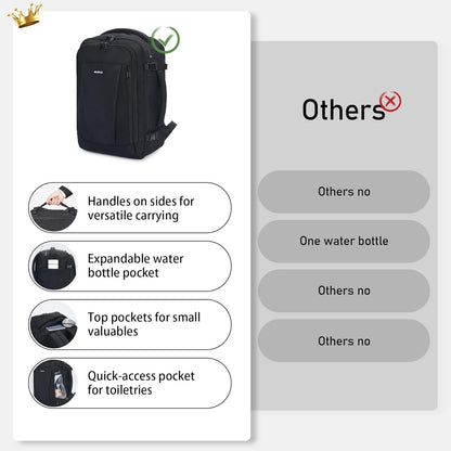 ECOHUB 16'' Reise-Rucksack Handgepäck Unterseat-Rucksack Persönlicher Gegenstand Flugzeug-Reisetasche mit 13 Taschen Handgepäck Flaschenhalter USB-Ladeanschluss Casual Daypack für Frauen Männer Schwarz