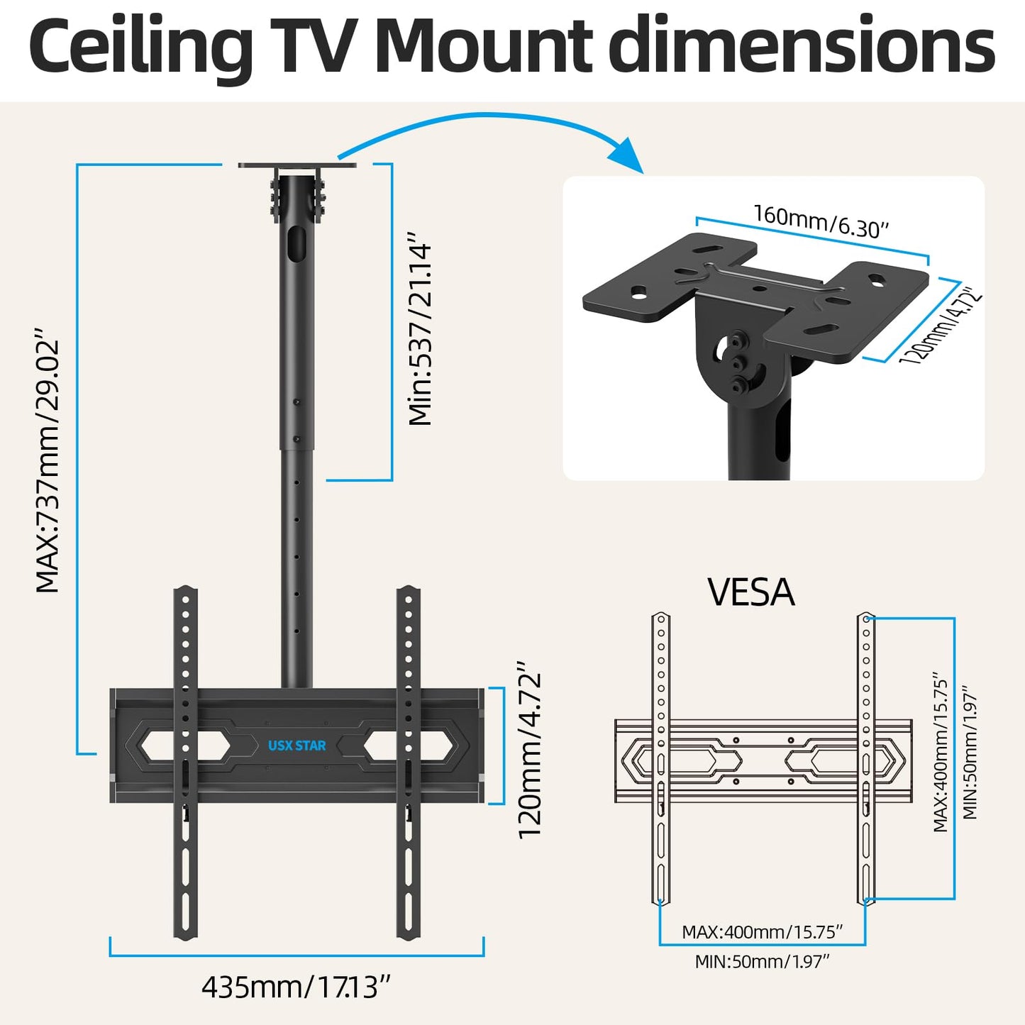 USX STAR Corner TV Wall Mount Long Arm TV Mount Bracket for 37-84 Inch TVs, Full Motion TVs Wall Mounts with 32” Articulating Arms Extension & Tilt & Swivel, Max VESA 600x400mm, Holds up to 100 lbs