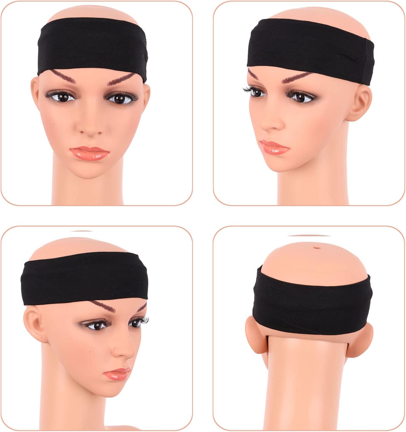 MapofBeauty 3er-Pack Yoga-Stirnbänder, dehnbar, Baumwolle, Haarband, für Sport, Laufen, Training, Fitnessstudio (einfarbig)