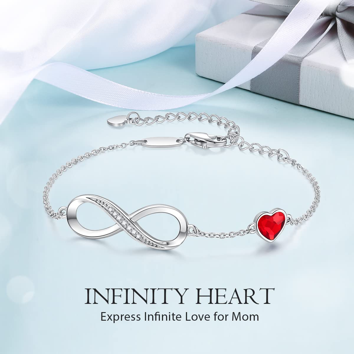 CDE Valentinstagsgeschenk Infinity Herz Geburtsstein Charm Gliederarmband für Damen 925 Sterling Silber Verstellbares Muttertags- Weihnachtsgeschenk Jubiläums- Geburtstags-Schmuck für Ehefrau Freundin Sie