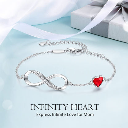 CDE Valentinstagsgeschenk Infinity Herz Geburtsstein Charm Gliederarmband für Damen 925 Sterling Silber Verstellbares Muttertags- Weihnachtsgeschenk Jubiläums- Geburtstags-Schmuck für Ehefrau Freundin Sie