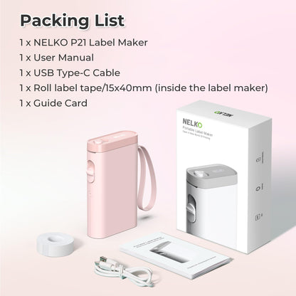 Nelko Etikettendrucker mit Band, P21 Bluetooth-Etikettendrucker, kabelloser Mini-Etikettendrucker mit mehreren Vorlagen für Schule, Büro, Zuhause, Weiß