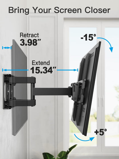 Pipishell TV Wall Mount for 26-74 inch LED LCD OLED 4K TVs up to 99lbs, Full Motion TV Mount Bracket Articulating Swivel Extension Tilting Leveling Max VESA 400x400mm, Fits 12/16 Inch Wood Studs