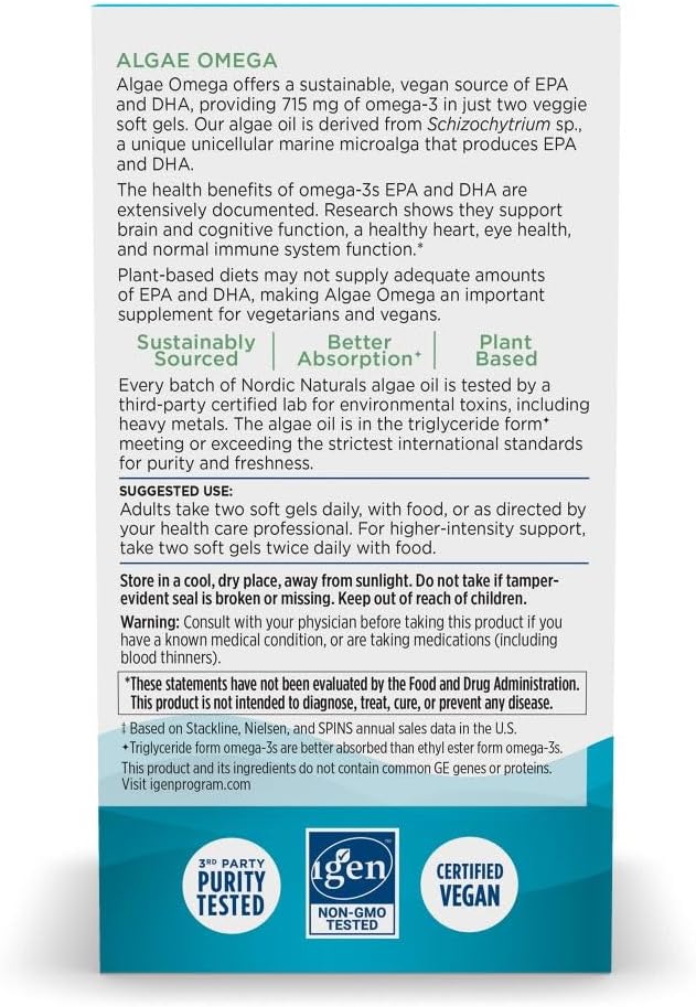 Nordic Naturals Algae Omega, 715mg Omega 3, 120 softgels
