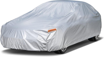 Kayme 6 Lagen Autoabdeckung, maßgeschneidert für Ford Mustang/Shelby (1964-2025), wasserdicht, für jedes Wetter, für Automobile, Outdoor, Vollschutz vor Regen, Sonne, UV-Strahlung. Silber