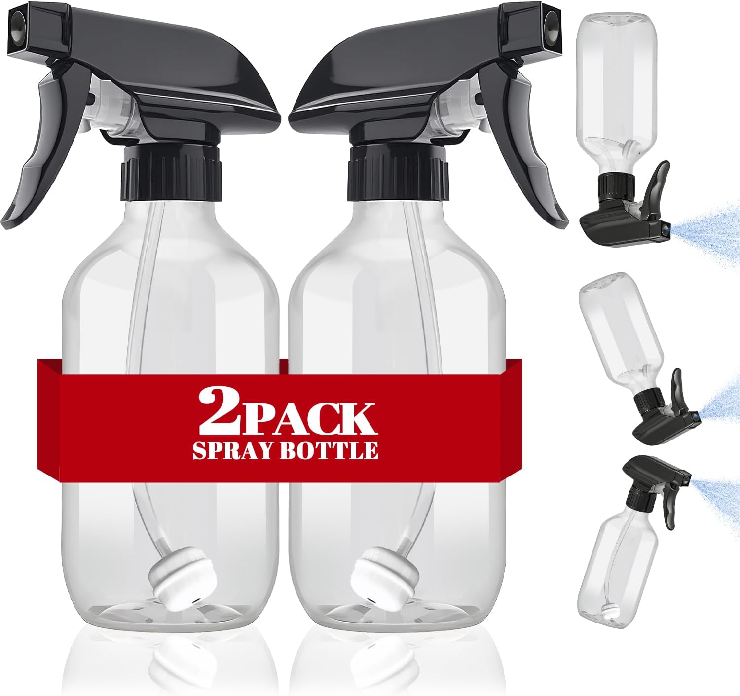 AMORIX Plastic Spray Bottles 2 Pack 360° Water Spray Bottle for Cleaning 10 oz/300 ml Upside Down Spray Bottle Small Mister Squirt Bottle with Adjustable Nozzle for Hair, Cooking, Plant, Pet, Travel