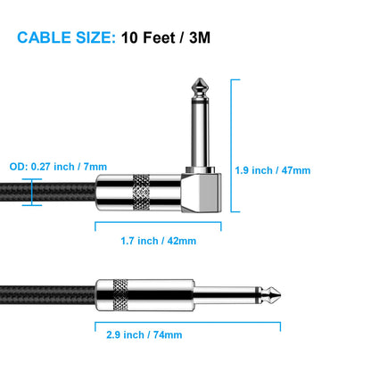 Gitarrenkabel 3m New bee E-Instrumentenkabel Bassverstärkerkabel für E-Gitarre, Bassgitarre, E-Mandoline, Pro Audio (Winkelstecker auf Gerader Stecker, Schwarz)
