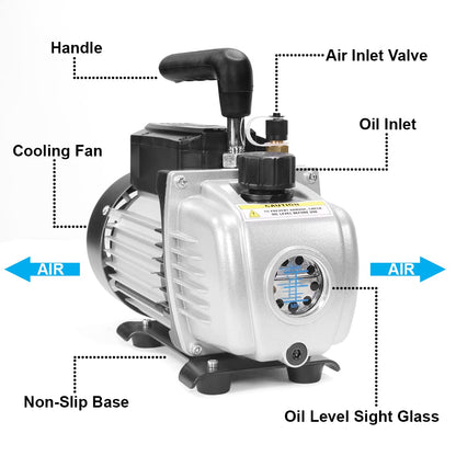 XtremepowerUS 3CFM 1/4HP Vacuum Pump HVAC R134a, R12, R22, R410a, A/C Refrigeration R134 Can Tap Adapter, R134 Quick Connector AC Manifold Gauge Air Conditioner Oil Bottle w/Bag