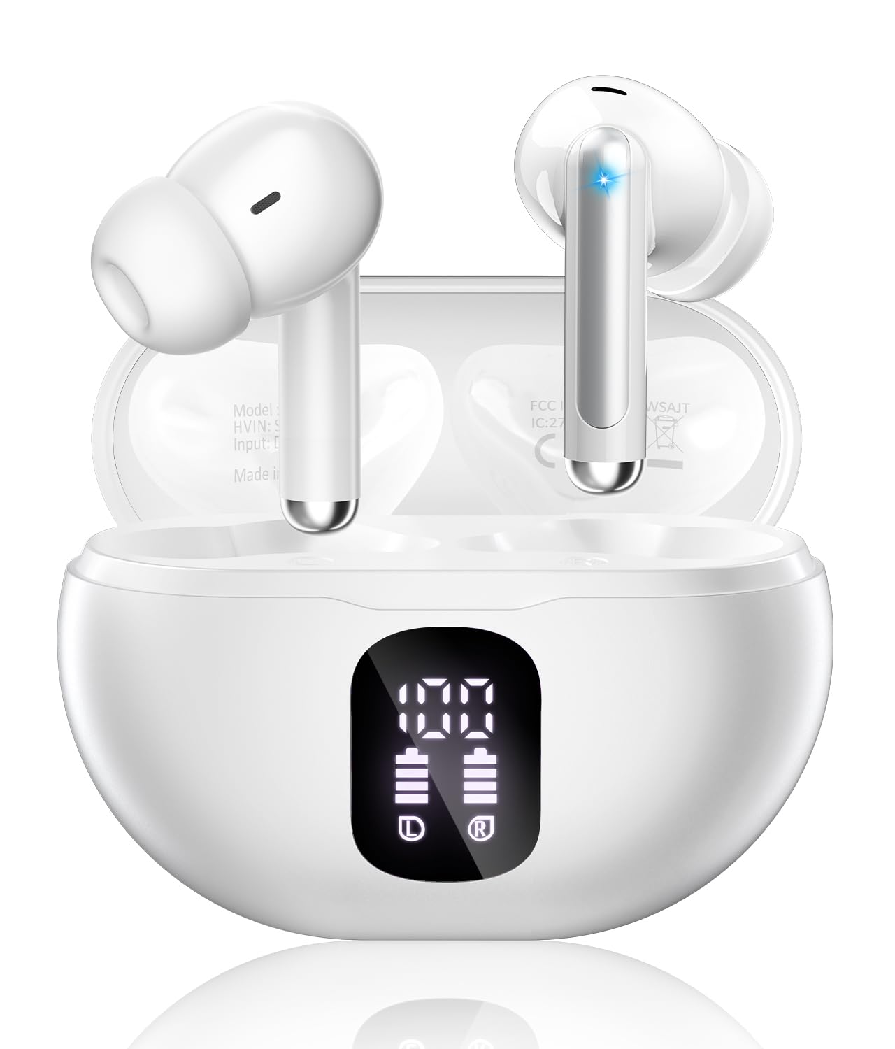 Wireless Earbuds, Bluetooth 5.4 Headphones with 50H Playback, Deep Bass Stereo Ear Buds Clear Calls with LED Power Display, Wireless Headphones with Noise Cancelling Mic for Phone/Laptop, Carbon black