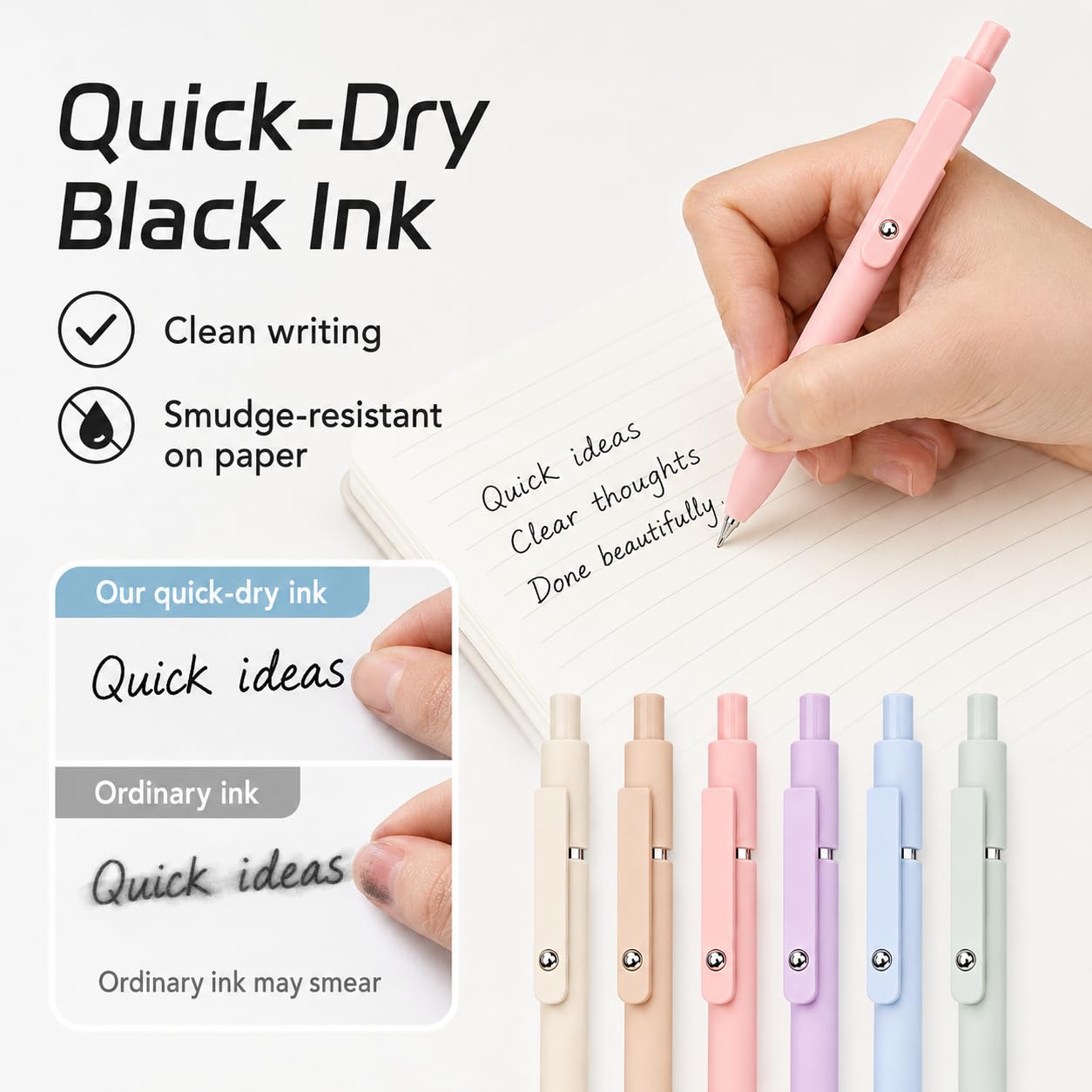 ACEES Gel Pens, 6 Pcs 0.5mm Fine Point Black Ink Pen With Smooth Writing, Office Desk Accessories, Writing Supplies Gifts for Men Women, Quick Dry Pens Ballpoint For Journaling, Black/Gray/White