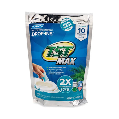 Camco TST MAX RV Toilet Treatment Drop-INs - Control Unwanted Odors & Break Down Waste and Tissue - Safe Septic Tank Treatment - Orange Scent, 30-Pack (41183)
