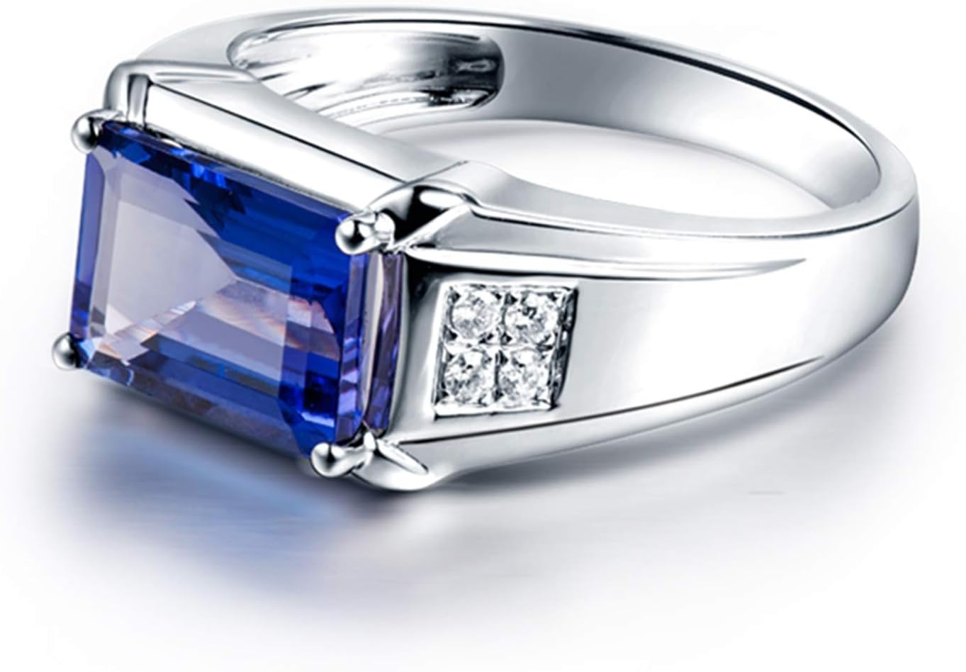Ladies Wedding Ring, White Gold Ring Band 4 ct Tanzanite Diamond Anniversary Rings for Her