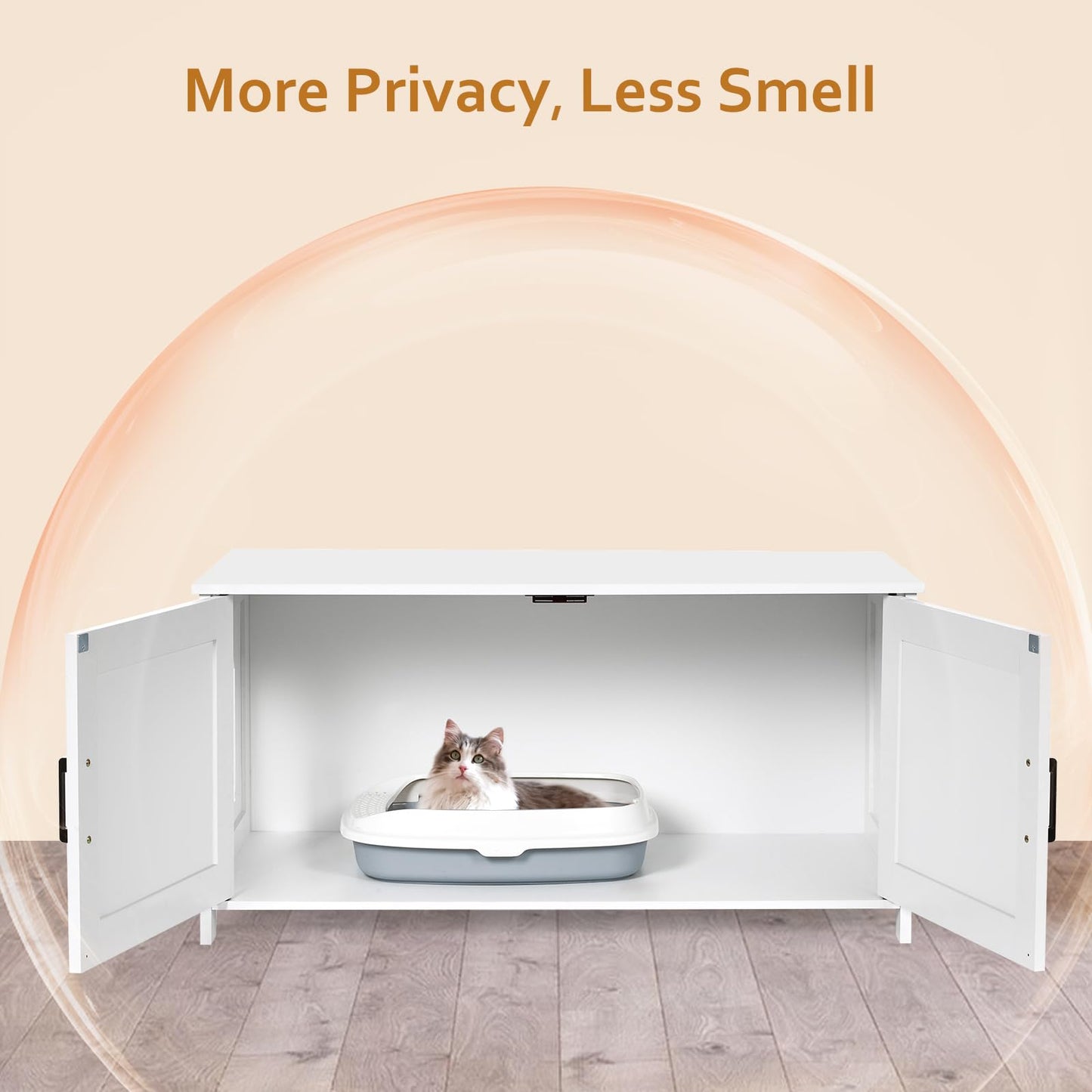 Homhedy Cat Litter Box Enclosure, Wooden Cat Washroom Furniture with Barn Door, Pet House, Fit Most of Litter Box, White