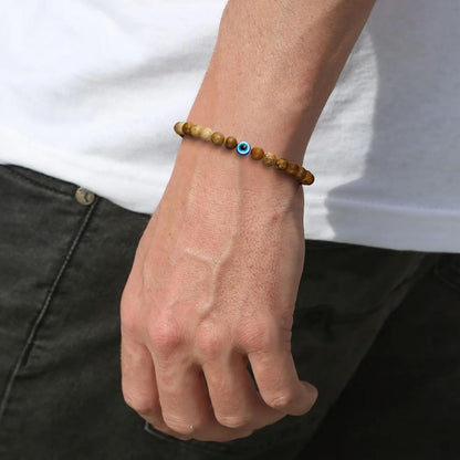 6 mm Böses Auge Armband aus schwarzen Kristallen – verstellbares Set aus Natursteinen für Herren und Damen, Schutzamulett als Geschenk für den Alltag/Geburtstag/Jahrestag