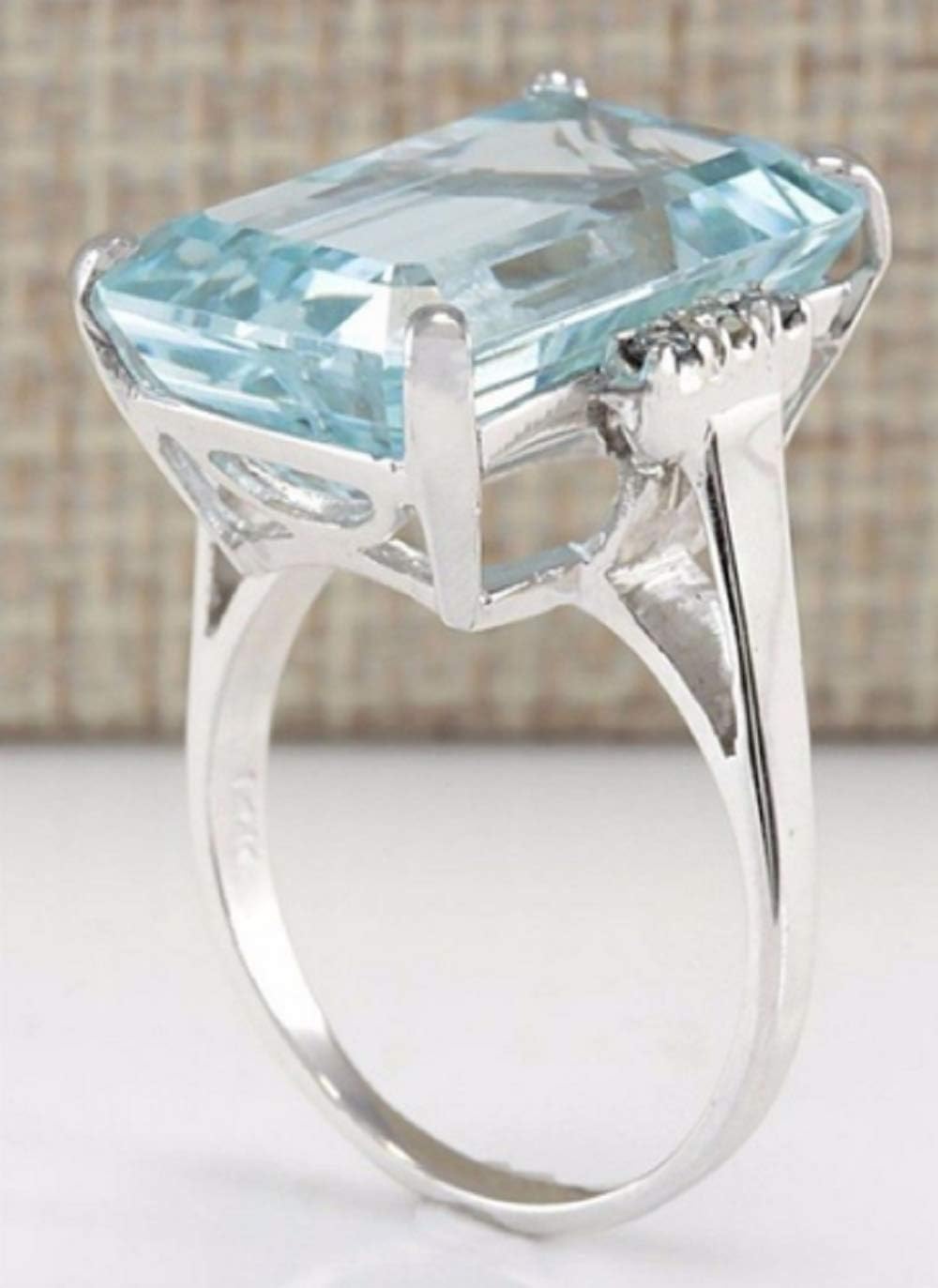 Lzz Vintage Fashion Lady 925 Silver Emerald Cut Blue Aquamarine Gemstone Ring with Diamond Ring Wedding Jewelry Size 5-11, US code 5, Zirconia,Gemstone,Silver, Cubic Zirconia