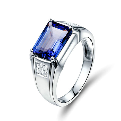 Aienid 18K Women Engagement Ring White Gold 4ct Rectangular Cut Tanzanite with 0.12ct Diamond Wedding Bands for Womens