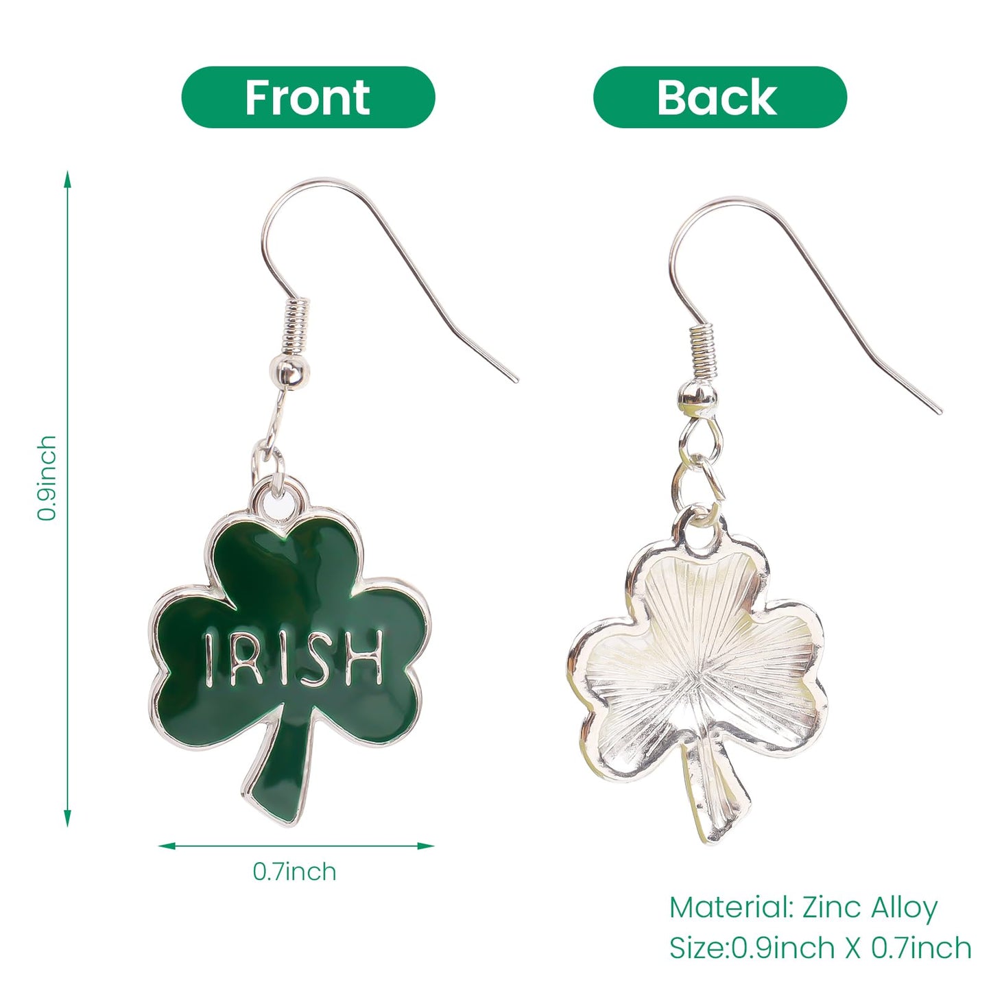 Prstvil St. Patricks Day Ohrringe, grüne Kleeblatt-Ohrringe für Damen, St. Patrick's Day Accessoires Glücksbringer Creolen (Grün-2)