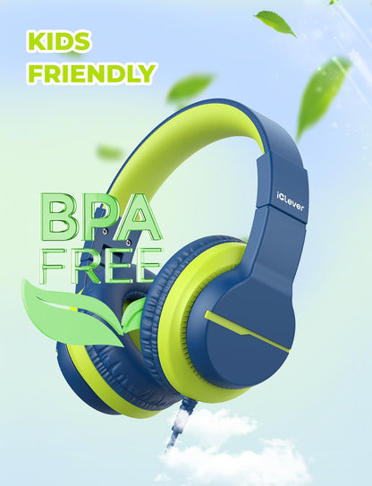 iClever Kinderkopfhörer für Schule und Reisen, sichere Lautstärkebegrenzung, HD-Mikrofon, Stereo-Sound Over-Ear-Kopfhörer für Mädchen und Jungen, FunShare Faltbar, 3,5 mm kabelgebunden für iPad Computer, HS19