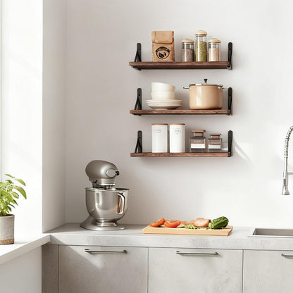 Fixwal Floating Shelves for Wall, Wood Wall Mounted Shelves for Bedroom, Bathroom, Living Room, Kitchen Storage and Decor(Brown, Set of 4, 16.5 Inch)
