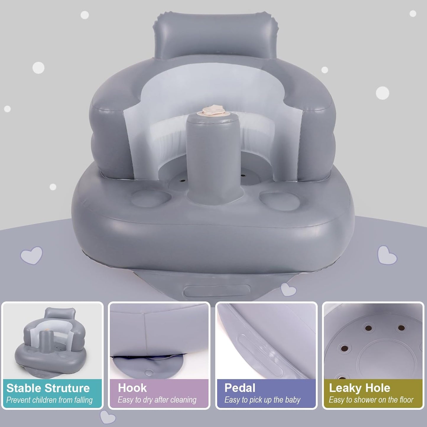 Aufblasbarer Babysitz, aufblasbarer Babystuhl für Babys ab 3 Monaten, aufblasbarer Sommerstuhl mit integrierter Luftpumpe, Baby-Bodensitz zum Sitzenlernen, Spielen, Campen, Orange
