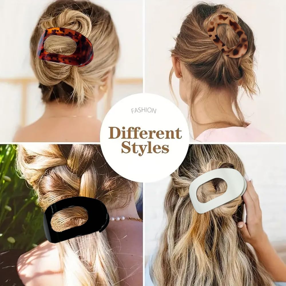 4 Stück Flache Runde Krallen-Haarspangen für Frauen Mädchen Starker Halt Französischer Stil für Dickes Dünnes Haar mit Gebogenem Design Bequem zum Liegen