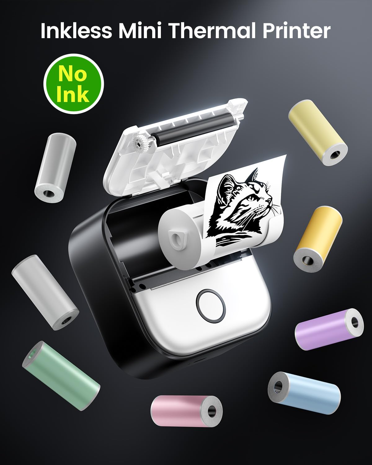 Memoking Mini-Drucker - T02 Aufkleberdrucker, Druckkapsel, tragbarer thermischer tintenloser Aufkleberhersteller, Bluetooth-Taschen-Minifotodrucker, Sofortdruck, Smart AI APP, für Studentenstudiennotizen, Tagebuch, Heimwerker, Geschenk
