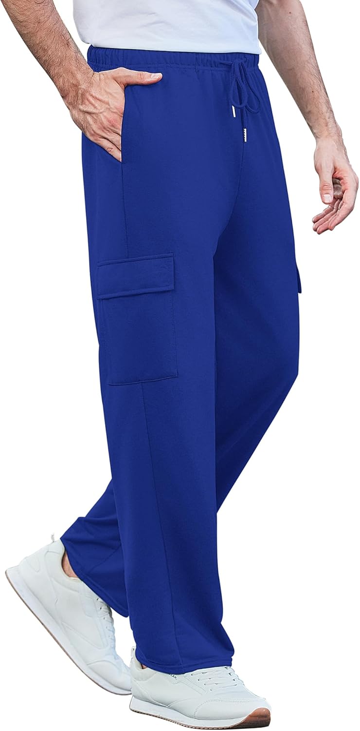 Deyeek Herren Cargo Jogginghose Open Bottom Baggy Leichte Cargo Sweatpants für Männer Locker sitzende Freizeithose mit Taschen