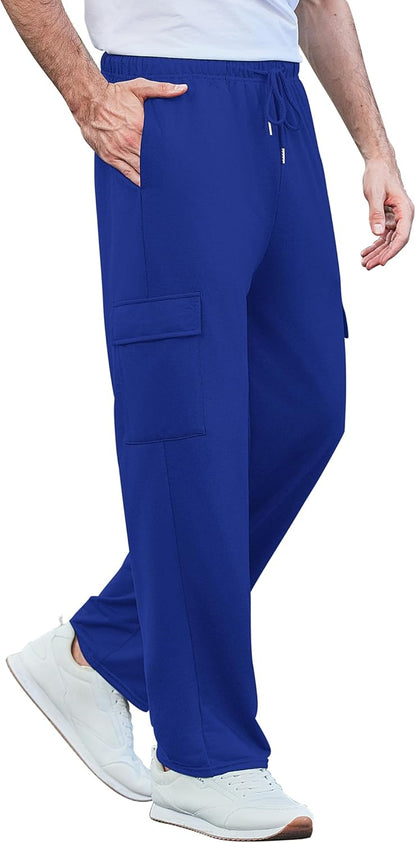 Deyeek Herren Cargo Jogginghose Open Bottom Baggy Leichte Cargo Sweatpants für Männer Locker sitzende Freizeithose mit Taschen