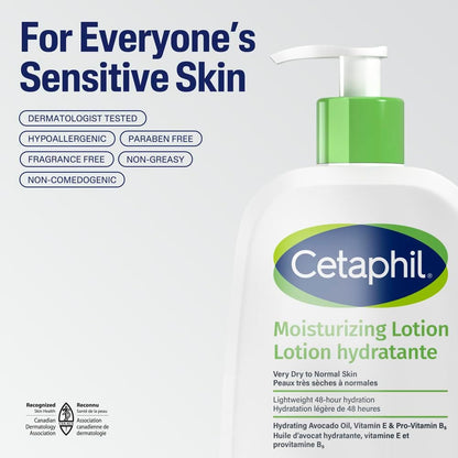 Cetaphil Feuchtigkeitslotion, Feuchtigkeitsspendende Körperlotion & Feuchtigkeitspflege für empfindliche und alle Hauttypen, ohne Duftstoffe, hypoallergen, nicht komedogen, von Dermatologen empfohlen, 473 ml
