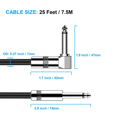 Gitarrenkabel 3m New bee E-Instrumentenkabel Bassverstärkerkabel für E-Gitarre, Bassgitarre, E-Mandoline, Pro Audio (Winkelstecker auf Gerader Stecker, Schwarz)