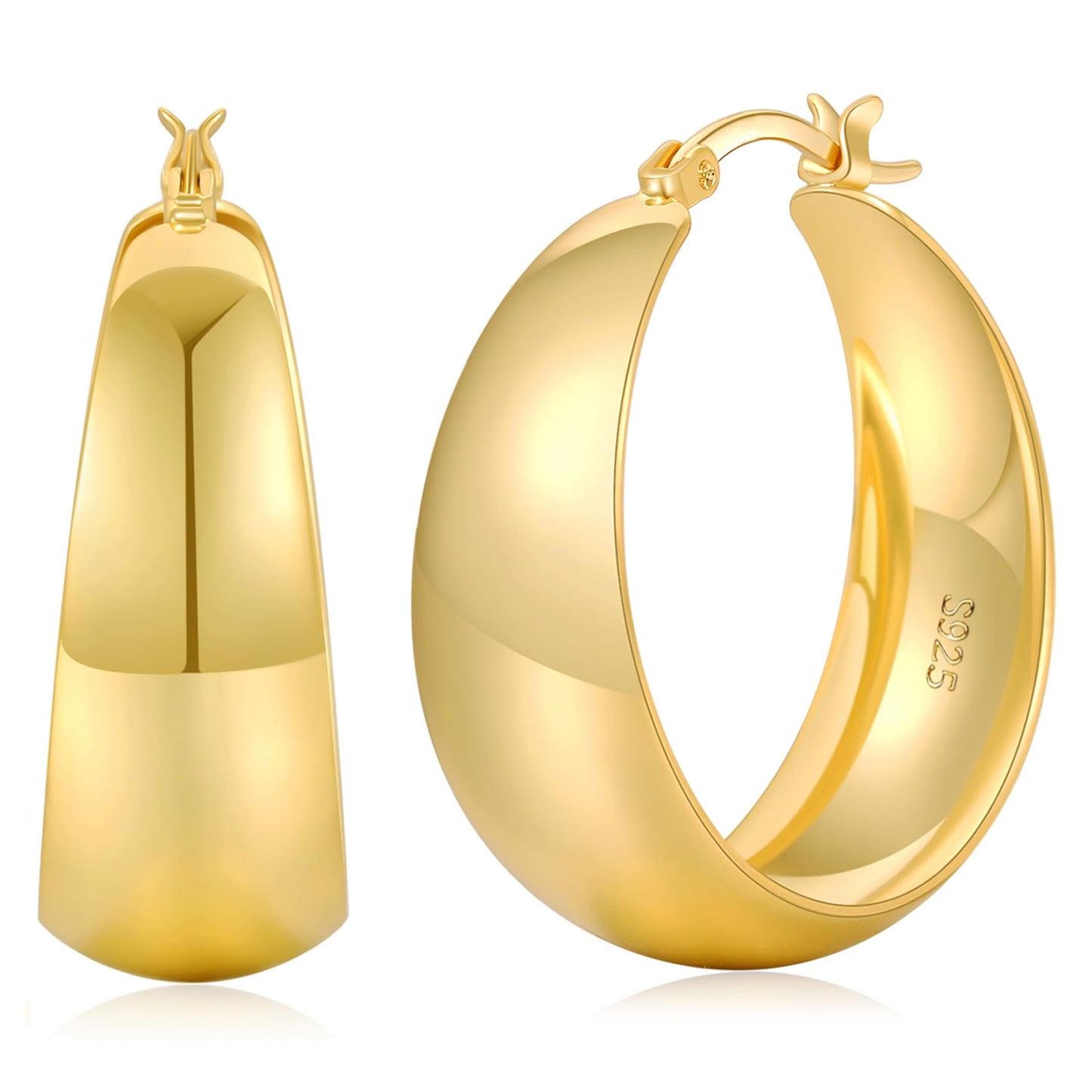 Senteria Thick Chunky Gold Plated Hoop Earrings for Women Hypoallergenic 14K Gold Plated Hoop Earrings Lightweight Big Large Gold Hoops Earring for Women 30 MM
