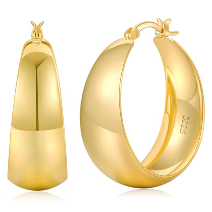 Senteria Thick Chunky Gold Plated Hoop Earrings for Women Hypoallergenic 14K Gold Plated Hoop Earrings Lightweight Big Large Gold Hoops Earring for Women 30 MM