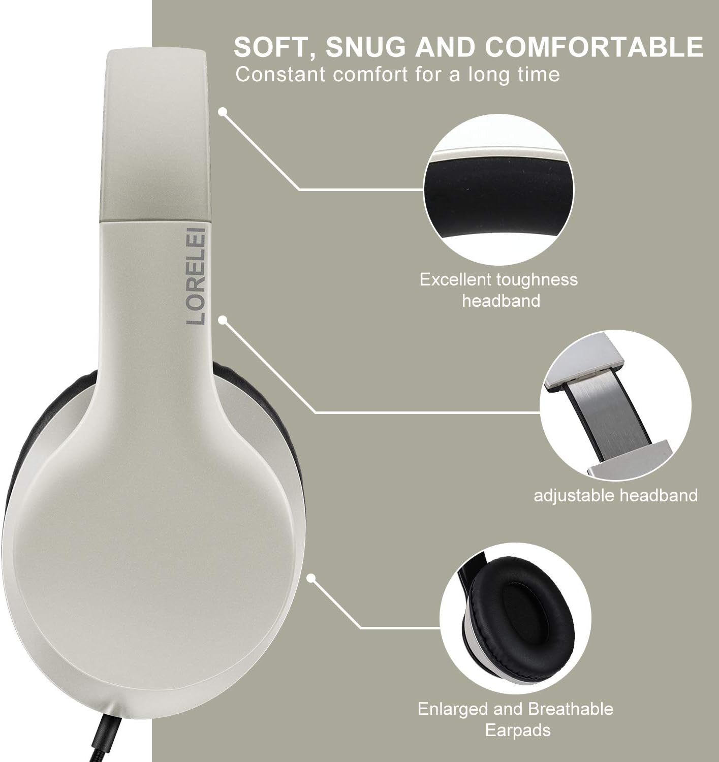 LORELEI X6 Over-Ear Kabelgebundene Stereo-Bass-Kopfhörer mit Mikrofon, Leicht, Faltbar & Portabel mit 1,45M Kabel ohne Verheddern für Smartphone, Tablet, MP3/4, Space Black