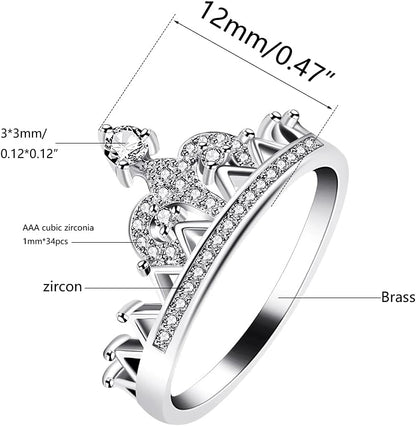 Uloveido Platinum Plated Crown Royal Ring, Women's Cubic Zirconia Wedding Rings Y1227