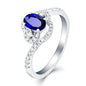 Aienid 18Ct White Gold Promise Ring Oval Cut Blue Sapphire with Diamond Engagement Ring for Her