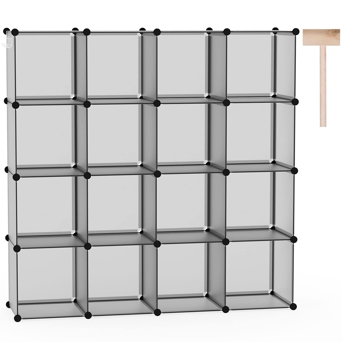 C&AHOME Cube Storage Organizer, 16-Cube Shelves Units, Plastic Storage Cubes, DIY Closet Organizer, Modular Closet Storage Shelves Ideal for Home, Bedroom, 48.4" L × 12.4" W × 48.4" H Black SUM3016H