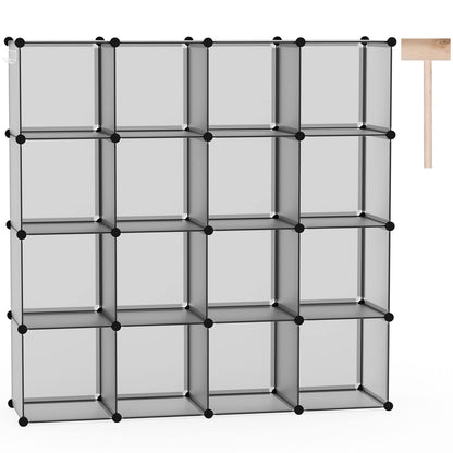 C&AHOME Cube Storage Organizer, 16-Cube Shelves Units, Plastic Storage Cubes, DIY Closet Organizer, Modular Closet Storage Shelves Ideal for Home, Bedroom, 48.4" L × 12.4" W × 48.4" H Black SUM3016H
