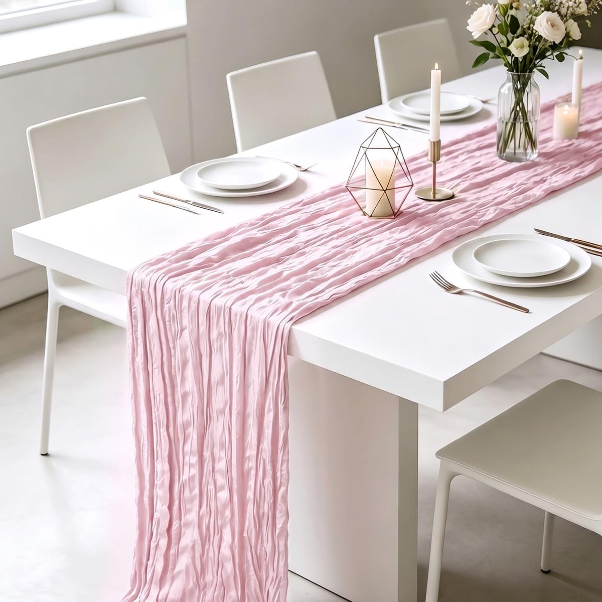 3 Pack Light Pink Cheesecloth Table Runner - Perfect for Boho Chic Decor