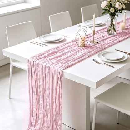 3 Pack Light Pink Cheesecloth Table Runner - Perfect for Boho Chic Decor